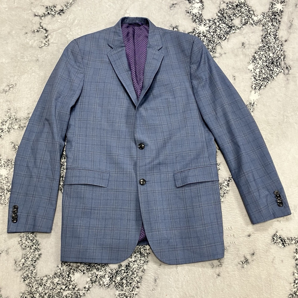 Ted Baker Endurance Wool Blazer Size 42L Blue Plaid Sport Coat Canada